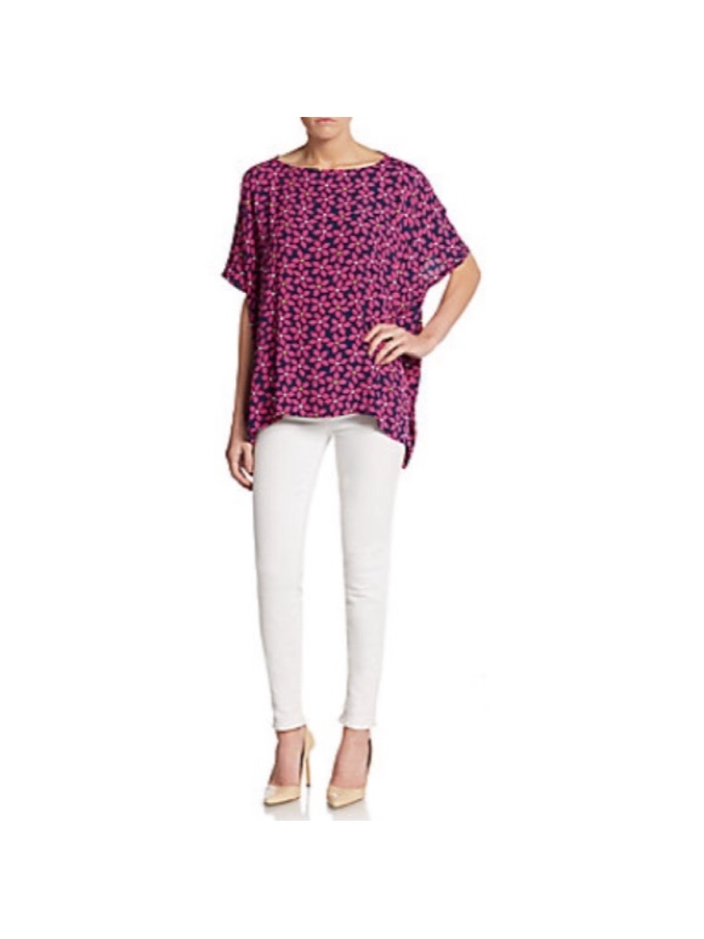 DVF New Hanky Top Chekered Rose Diane Von Furstenberg Summer Floral Top NWT